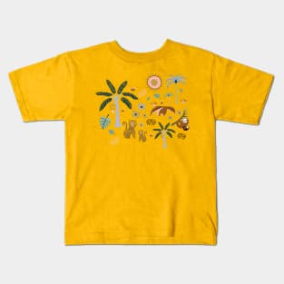 Leopards,sloths and ant-eater animal of South America and tropical plants Kids T-Shirt